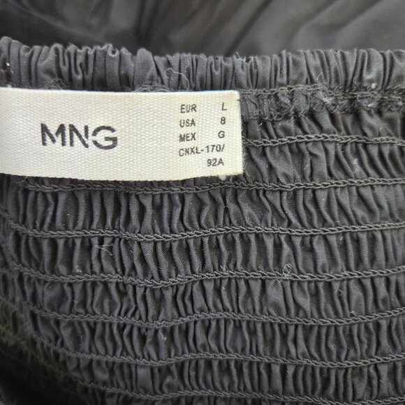 MNG Mango Cotton Puff Sleeve Smocked Midi Dress Size 8 - Picture 3 of 5